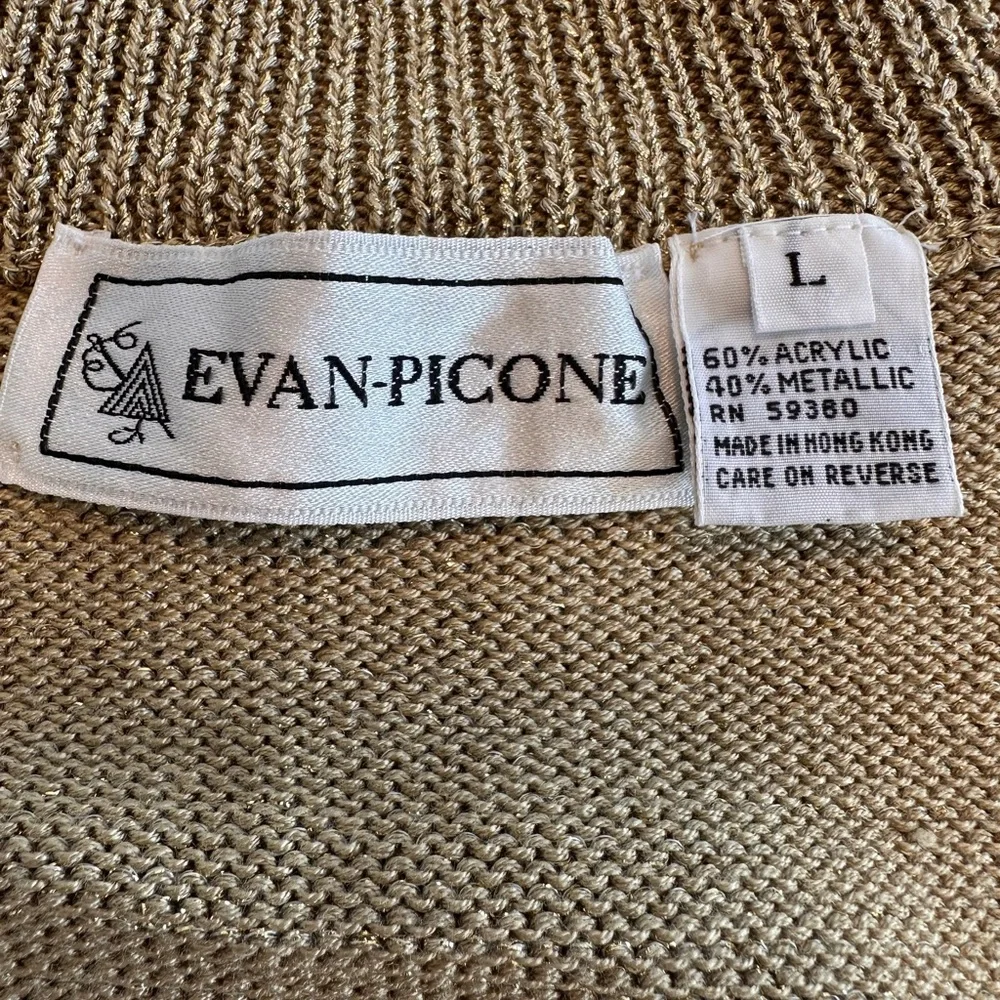 Vintage Evan Picone Gold Lurex Turtleneck Sweater Metallic Knit Party Top Sz M